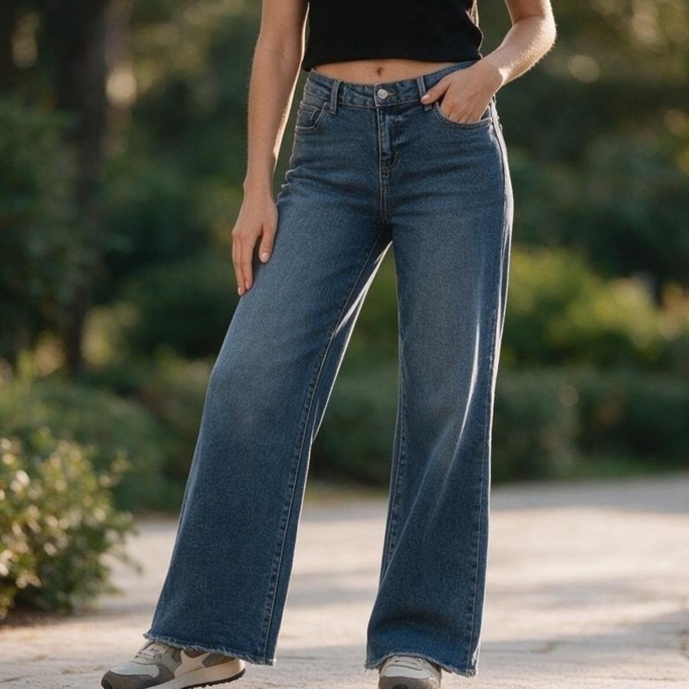 SONG Blue High Waisted Wide Leg Jeans Size 13 31 Y2K Streetwear Retro